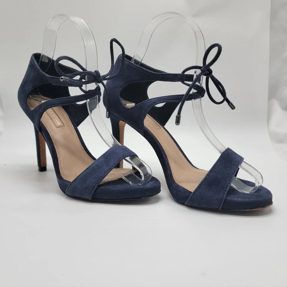Antonio Melani Navy Blue Suede Sandals Women's Sz 6.5 Leather Sole Sexy Heels